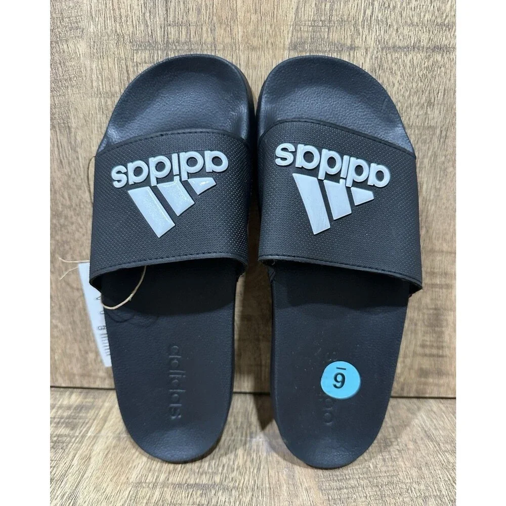 Adidas Men size 6 Adilette shower slides slip on sandal black and white